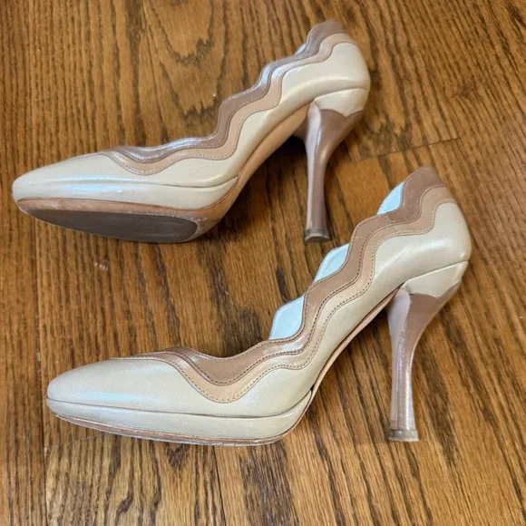 Prada Women's Beige and Cream Leather Heels size 37 - Picture 5 of 12